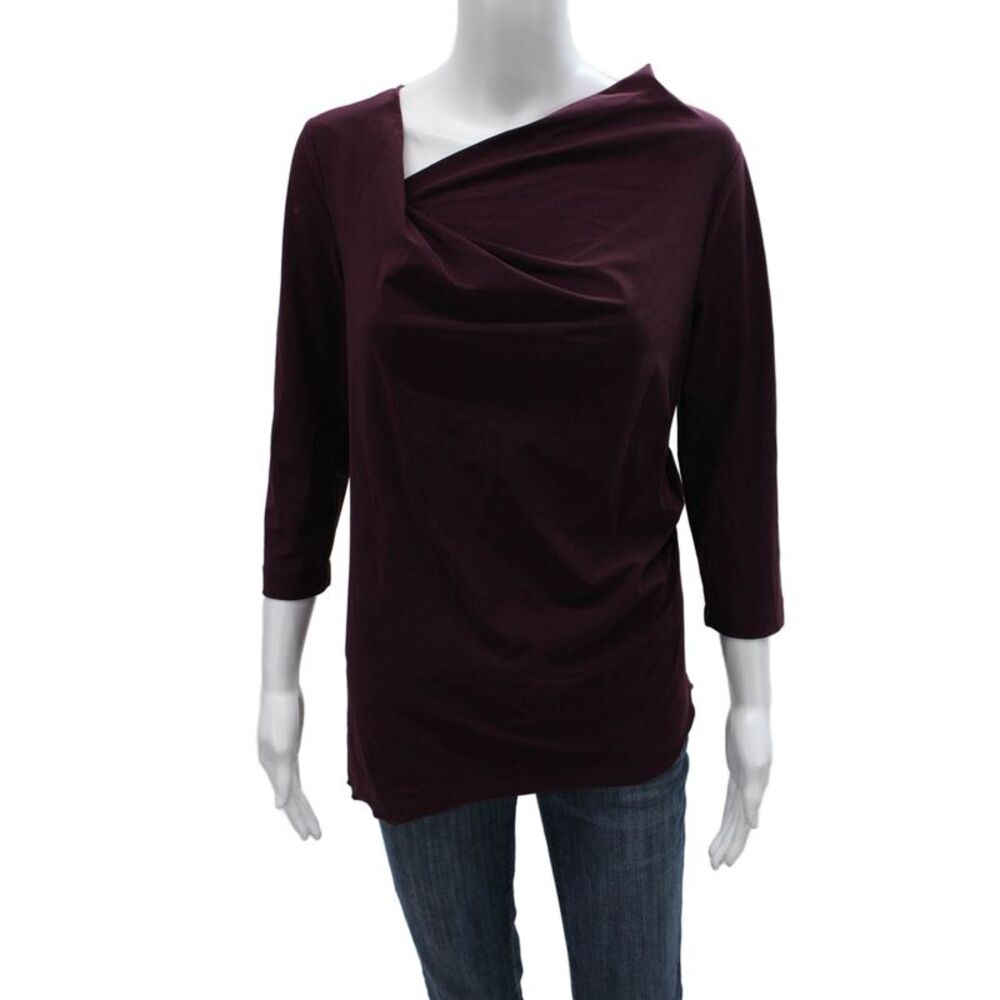 Porto Women Tunic Blouse Purple Cowl Neck 3/4 Sleeve Nylon Size 0
